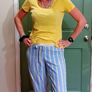 Yellow Top with Blue and White. Yellow Striped Pants pj's